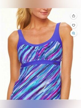 NWT ZeroXposur Purple Tanzanite Stripe Empire Tankini Top Swimwear Size 8